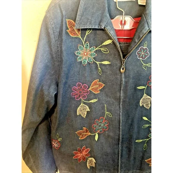 Alfred Dunner Denim Beaded Embroidered  Sz 12 Jacket & Pants Capri Set Outfit - Picture 4 of 13